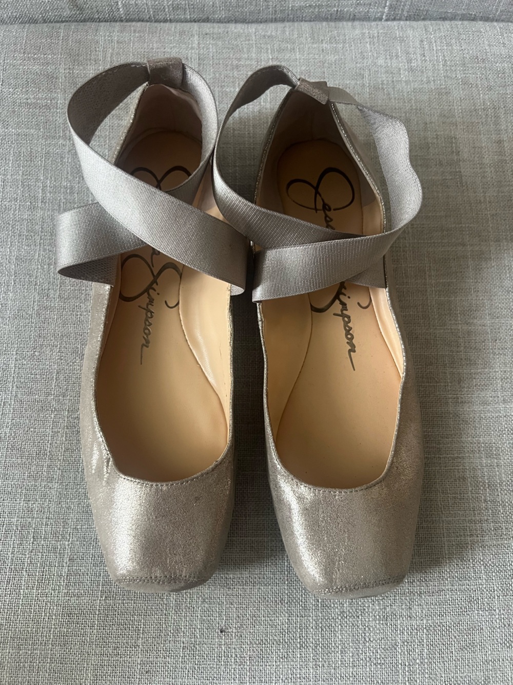 Jessica Simpson Gold Ballet Flats Crisscross ankle strap office casual dressy